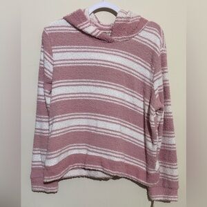 Wallflower Striped Pullover hoodie- Dusty Rose & White